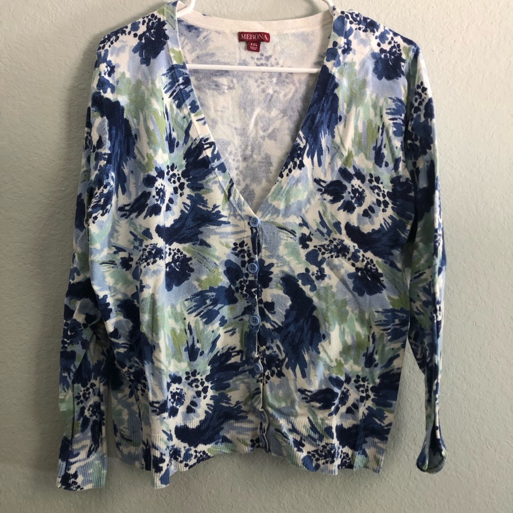 Blue Floral Cardigan Sweater